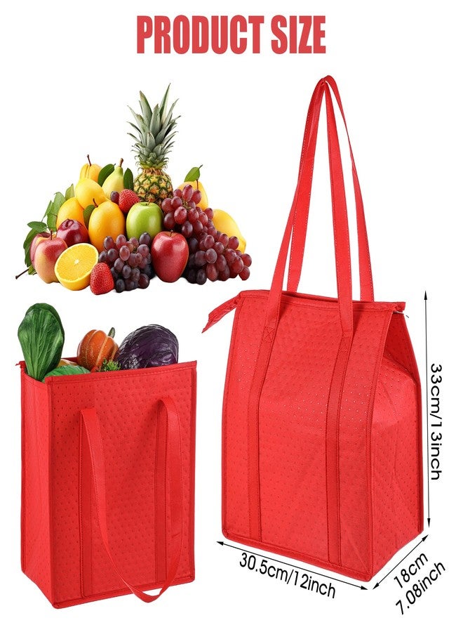 Caeuiciw 6 Pcs Insulated Grocery Bags Insulated Shopping Bag Small Red Large Reusable Insulat Cooler Bag with Zipper Top Shopping Totes for Hot or Cold Food - Image 2